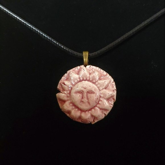 Handmade Ceramic Pink Sun Pendant Necklace, Sol Pendant - Picture 1 of 13
